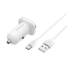 Autolaadija Borofone BZ12A QC3.0 USB + Type-C valge