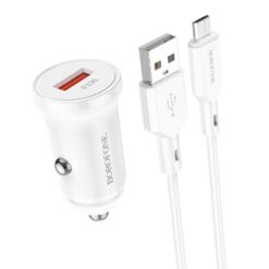 Autolaadija Borofone BZ18 Quick Charge 3.0 18W + MicroUSB valge