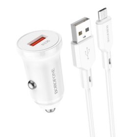 Autolaadija Borofone BZ18 Quick Charge 3.0 18W + MicroUSB valge