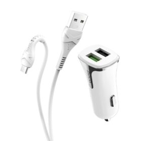 Autolaadija Hoco Z31 Quick Charge 3.0 (3.4A) koos 2 USB pistikuga + microUSB valge