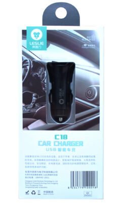 Autolaadija Leslie C18 koos 2 USB pistikuga 2.4A (1A+2A) must