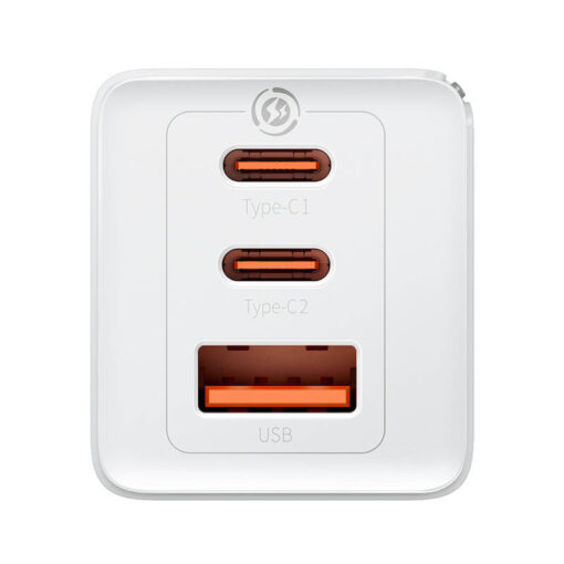Toalaadija adapter 65W, 2x USB-C + USB juhtmele, valge, GaN5 Pro PD 3.0 kiirlaadimine, komplektis USB-C <-> USB-C kaabel 1m, Baseus - Image 2