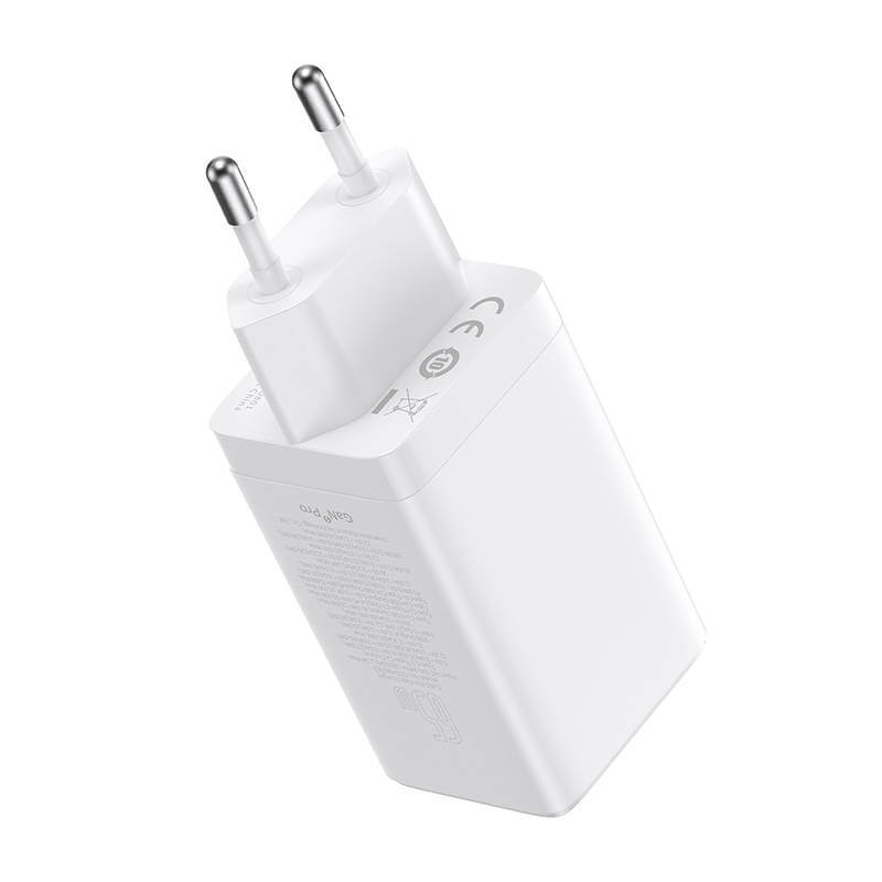 Toalaadija adapter 65W, 2x USB-C + USB juhtmele, valge, GaN5 Pro PD 3.0 kiirlaadimine, komplektis USB-C <-> USB-C kaabel 1m, Baseus - Image 4