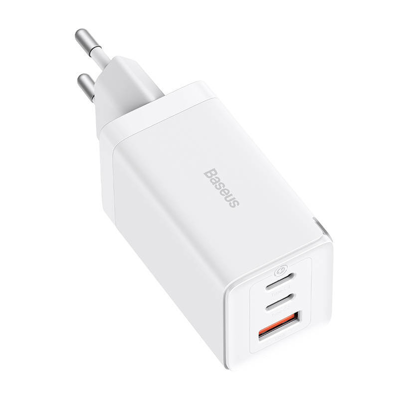 Toalaadija adapter 65W, 2x USB-C + USB juhtmele, valge, GaN5 Pro PD 3.0 kiirlaadimine, komplektis USB-C <-> USB-C kaabel 1m, Baseus - Image 5