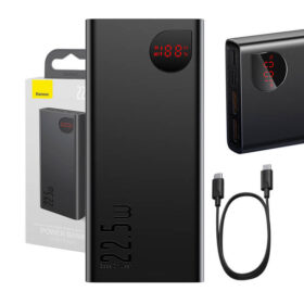 Akupank 2x USB + USB-C pesaga, 20.000 mAh, 22.5W, metallist korpus, must, Baseus