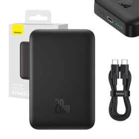 Akupank juhtmevaba laadimisega + USB-C pesaga, 10.000 mAh, 20W, MagSafe, must, Magnetic Mini, Baseus