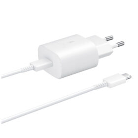 Toalaadija USB-C otsikuga (adapter 25W + USB-C kaabel 1m), Super Fast Charging kiirlaadimine, valge, Samsung
