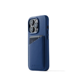 Kaitseümbris kaarditaskuga Apple iPhone 14 Pro, sinine, naturaalsest nahast, Mujjo