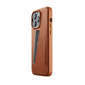 Kaitseümbris kaarditaskuga Apple iPhone 14 Pro Max, helepruun, MagSafe, naturaalsest nahast, Mujjo
