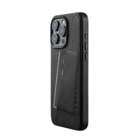 Kaitseümbris kaarditaskuga Apple iPhone 15 Pro Max, must, MagSafe, naturaalsest nahast, Mujjo