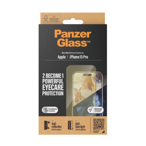 Kaitseklaas silmasõbralik Apple iPhone 15 Pro, peegeldumise ja sinise valguse vastane, Ultra-Wide Fit, PanzerGlass - Image 3