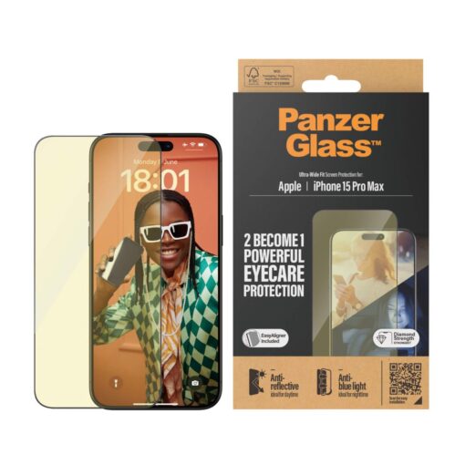 Kaitseklaas silmasõbralik Apple iPhone 15 Pro Max, peegeldumise ja sinise valguse vastane, Ultra-Wide Fit, PanzerGlass - Image 2