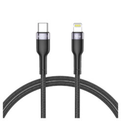 USB-kaabel USB-C otsik <-> Apple iPhone Lightning otsik, 1m, 30W/3A, must, Tech-Protect