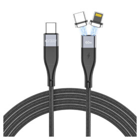 USB-kaabel magnetotsikuga, USB-C otsik <-> USB-C / Apple iPhone Lightning otsik, 1m, 60W/3A, must, Tech-Protect