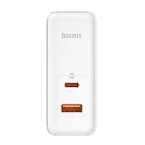 Toalaadija adapter 100W, USB-C + USB juhtmele, valge, GaN5 Pro PD 3.0 kiirlaadimine, komplektis USB-C <-> USB-C kaabel 1m, Baseus - Image 4