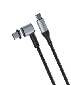 USB-kaabel USB-C otsik <-> USB-C L-kujuga magnetotsik, 2m, tumehall, 100W, punutud kaabliga, Epico