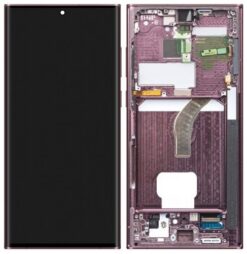LCD screen Samsung S908 S22 Ultra with touch screen and frame Burgundy original (service pack)