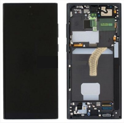 LCD screen Samsung S908 S22 Ultra with touch screen and frame Phantom Black original (service pack)