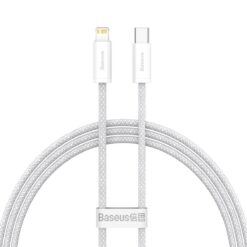 USB-kaabel USB-C <-> Apple iPhone Lightning otsik, 1m, 20W, valge, punutud kaabliga, Baseus