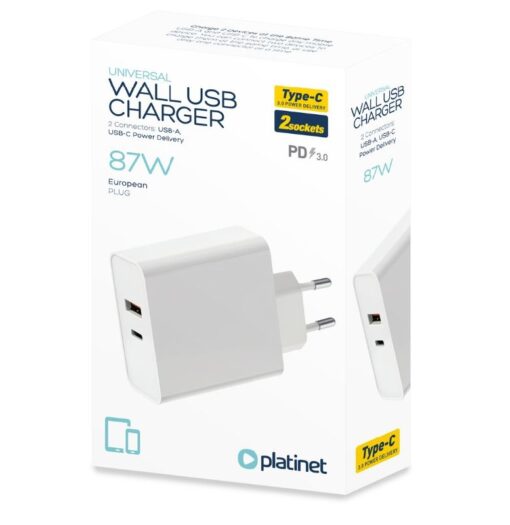 Charger Platinet (PLCUPD87W) (1xUSB-C; 1xUSB) 87W white