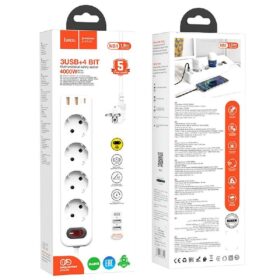 Charger-power strip HOCO NS1 (2xUSB; 1xUSB-C; 4xEU socket; 3A 20W) white
