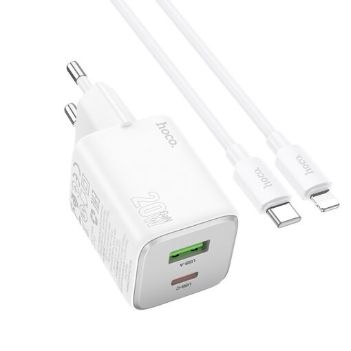 Laadija Hoco N41 20W GaN USB-A/USB-C + USB-C to Lightning cable 1.0m valge - Image 2