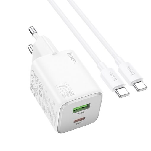 Laadija Hoco N41 20W GaN USB-A/USB-C + USB-C to USB-C cable 1.0m valge - Image 2