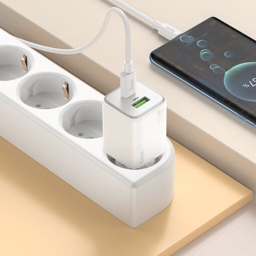 Laadija Hoco N41 20W GaN USB-A/USB-C + USB-C to USB-C cable 1.0m valge - Image 3