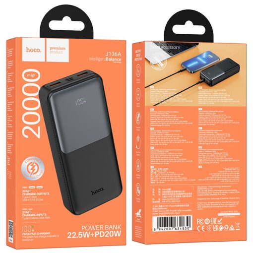 Väline aku Power Bank Hoco J136A 22.5W+PD20W 20000mAhh must - Image 4