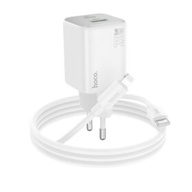 Laadija Hoco N41 20W GaN USB-A/USB-C + USB-C to Lightning cable 1.0m valge