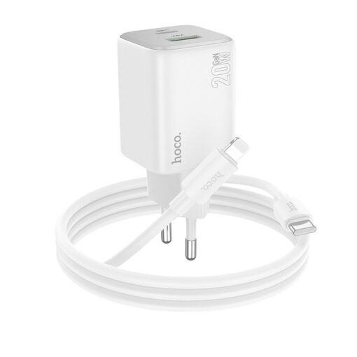 Laadija Hoco N41 20W GaN USB-A/USB-C + USB-C to Lightning cable 1.0m valge
