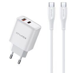 Laadija Awei PD81C-EU 22.5W USB-A/USB-C + USB-C to USB-C cable 1.0m valge