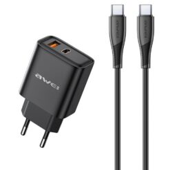 Laadija Awei PD81C-EU 22.5W USB-A/USB-C + USB-C to USB-C cable 1.0m must