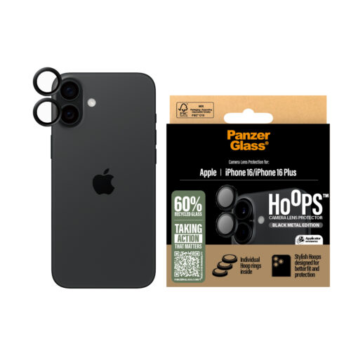 Tagakaamerate kaitseklaasid Hoops, Apple iPhone 16 / 16 Plus, must, PanzerGlass - Image 2
