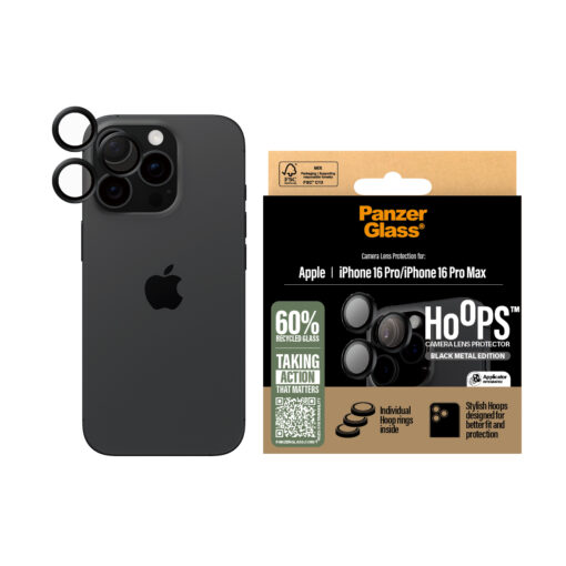 Tagakaamerate kaitseklaasid Hoops, Apple iPhone 16 Pro / 16 Pro Max, must, PanzerGlass - Image 2