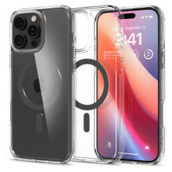 Kaitseümbris Ultra Hybrid (MagFit), Apple iPhone 16 Pro Max, läbipaistev tumehalli MagSafe ringiga, Spigen