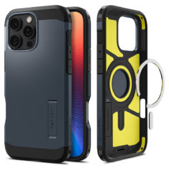 Kaitseümbris Tough Armor AI (MagFit), Apple iPhone 16 Pro Max, sinakashall, tugijalaga, MagSafe, Spigen