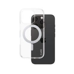 Kaitseümbris tugijalaga KickStand MagSafe, Apple iPhone 16 Pro, läbipaistev hõbedase MagSafe ringiga, CARE by PanzerGlass
