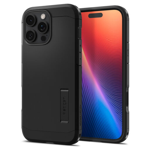 Kaitseümbris Tough Armor T (MagFit + Camera Control), Apple iPhone 16 Pro Max, must, tugijalaga, MagSafe, kaamera nupuga, Spigen