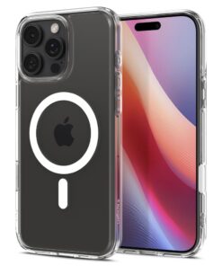 Kaitseümbris Ultra Hybrid T (MagFit + Camera Control), Apple iPhone 16 Pro Max, läbipaistev valge MagSafe ringiga, kaamera nupuga, Spigen