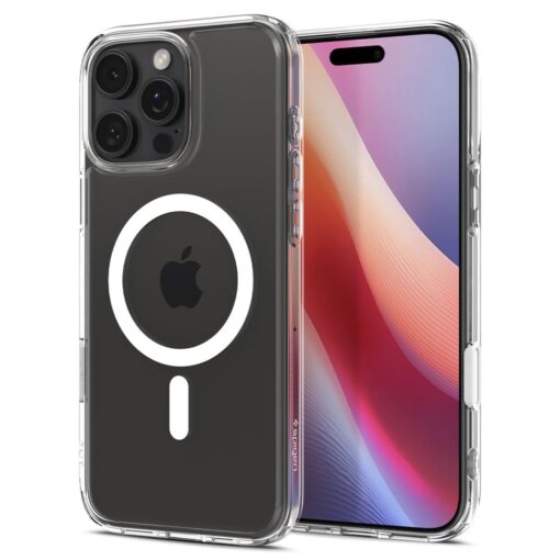 Kaitseümbris Ultra Hybrid T (MagFit + Camera Control), Apple iPhone 16 Pro Max, läbipaistev valge MagSafe ringiga, kaamera nupuga, Spigen