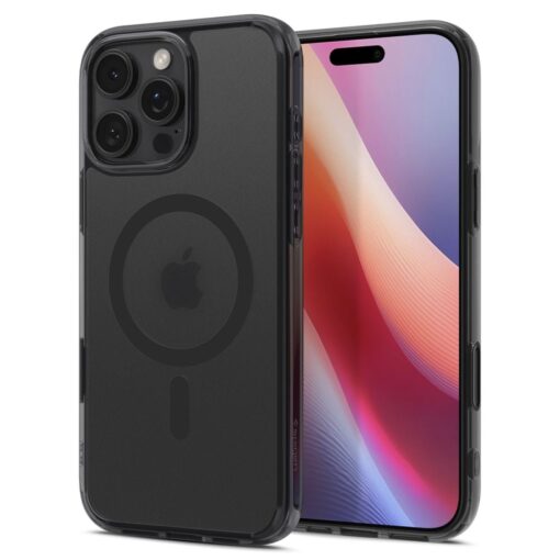 Kaitseümbris Ultra Hybrid T (MagFit + Camera Control), Apple iPhone 16 Pro Max, tume läbipaistev tumehalli MagSafe ringiga, kaamera nupuga, Spigen