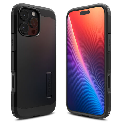 Kaitseümbris Tough Armor T (MagFit + Camera Control), Apple iPhone 16 Pro, must, tugijalaga, MagSafe, kaamera nupuga, Spigen