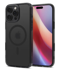 Kaitseümbris Ultra Hybrid T (MagFit + Camera Control), Apple iPhone 16 Pro, tume läbipaistev tumehalli MagSafe ringiga, kaamera nupuga, Spigen