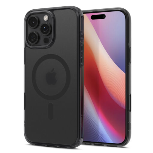 Kaitseümbris Ultra Hybrid T (MagFit + Camera Control), Apple iPhone 16 Pro, tume läbipaistev tumehalli MagSafe ringiga, kaamera nupuga, Spigen