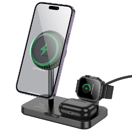 Wireless charging station HOCO 3in1 (CQ12) (MagSafe) (Phone; Pods; Watch) 15W black