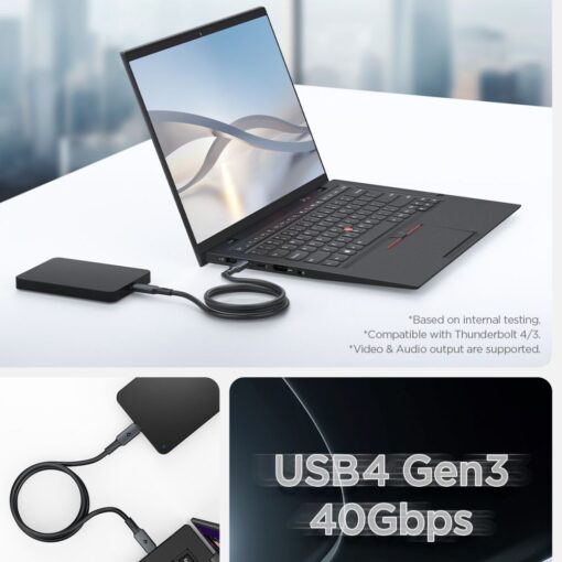 USB-kaabel ArcWire 240W, USB-C otsik <-> USB-C otsik, 1.2m, must, USB4 Gen3 40Gbps/USB-C PD3.1, PB2203, Spigen - Image 5
