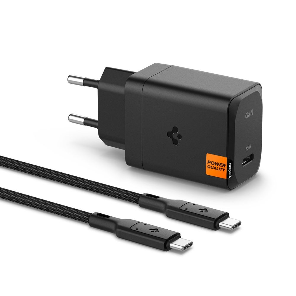 Toalaadija ArcStation Pro 65W (adapter USB-C + punutud USB-C kaabel 2m), must, GaN 651, PE2201EU, Spigen