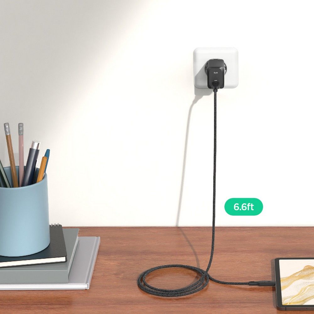 Toalaadija ArcStation Pro 65W (adapter USB-C + punutud USB-C kaabel 2m), must, GaN 651, PE2201EU, Spigen - Image 4