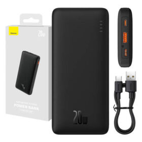 Akupank USB + USB-C pesaga, 10.000 mAh, 20W, must, Baseus